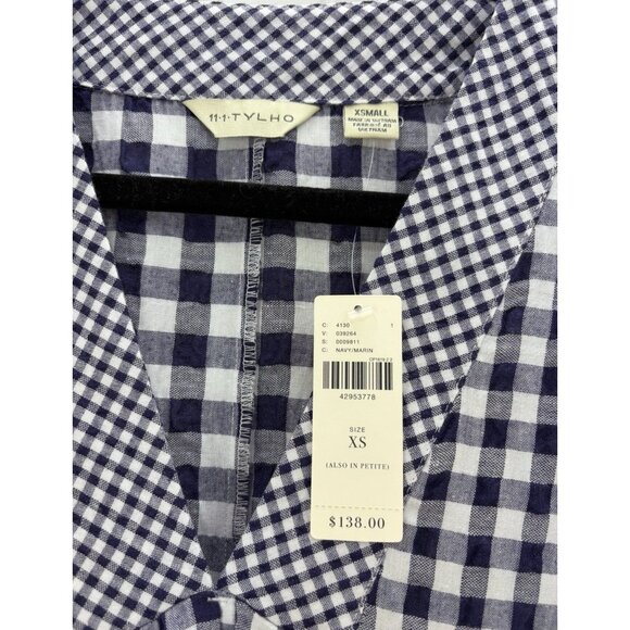 Anthropologie 11 1 TYLHO Navy Blue Gingham Check A-Line Dress Cottagecore XS NWT - Picture 3 of 8